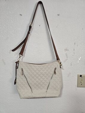 BOSTANTEN Monogram Embossed Cream & Tan Crossbody Shoulder Bag